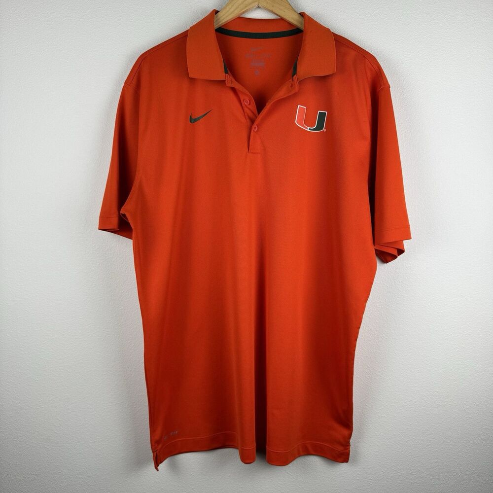 Nike Dri-FIT University Of Miami Hurricane Polo Shirt Short Sleeve Men's Size XL